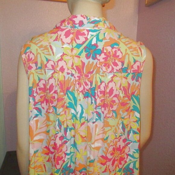 Time And Tru Hawaiian Dress Size XL Sleeveless Button Up Tiered Ruffle Tropical - Picture 8 of 10